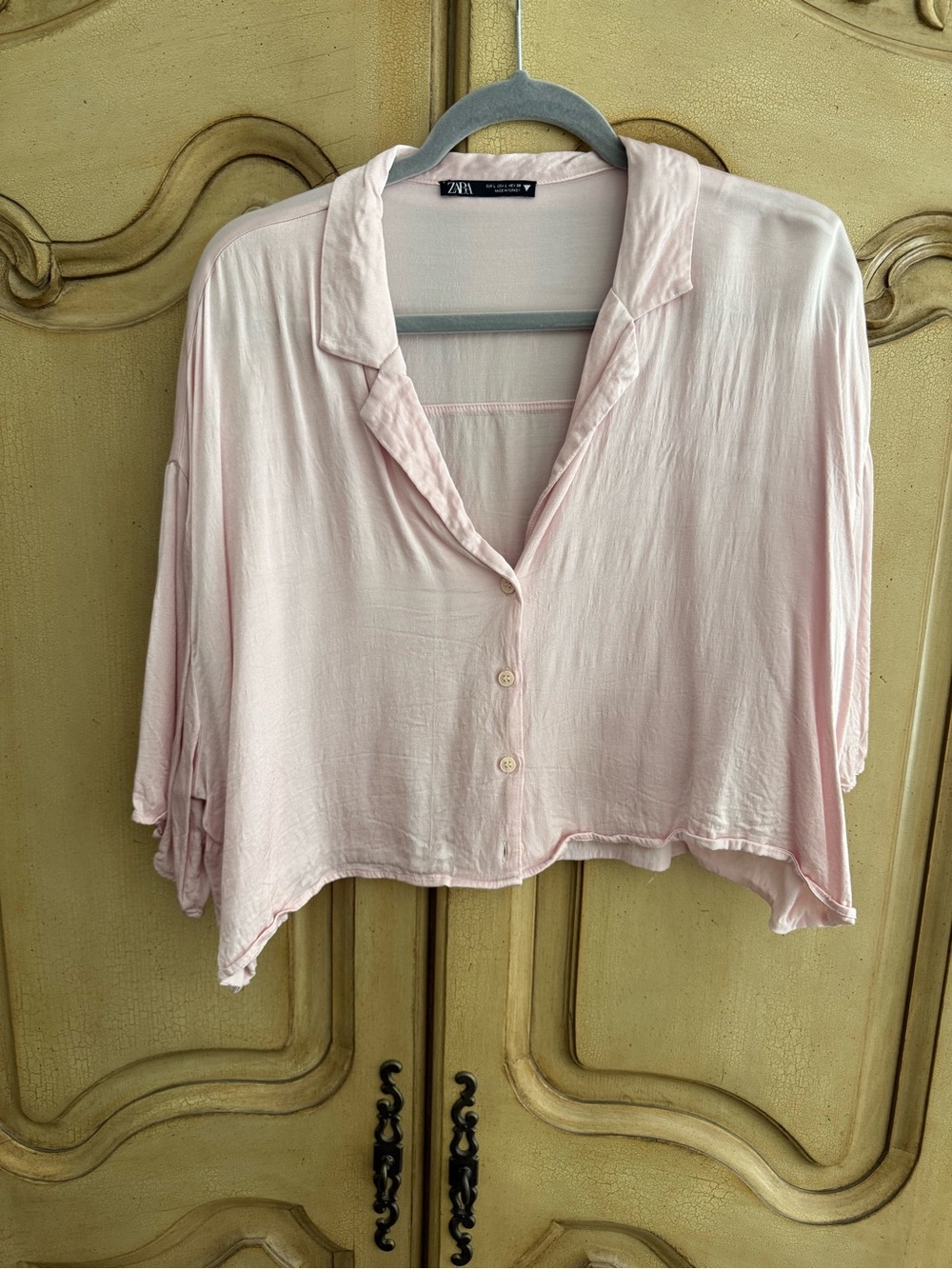 Zara Pale Pink Draped Button-Front Women's Top